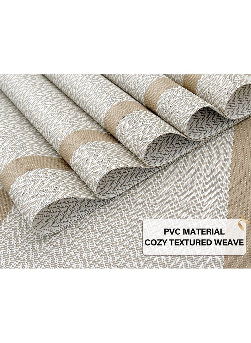 Arabest White Placemats Set of 6 - Washable Easy Clean Vinyl Placemats - Heat Resistant PVC Place Mats - Table Mats for Dining Table (White Gold Arrow Pattern) - Image 5